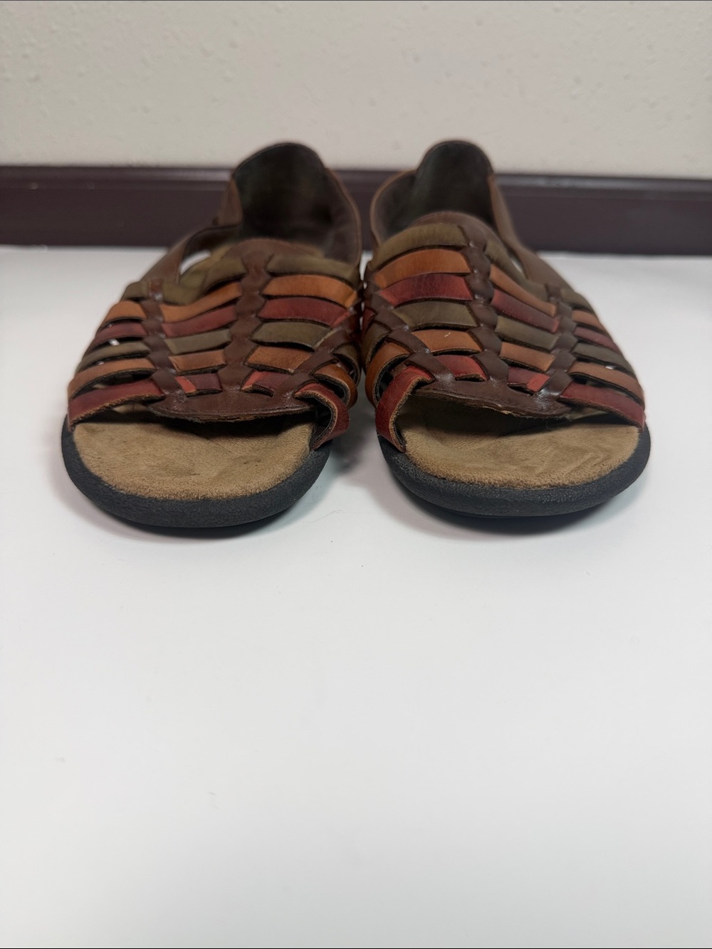 Earth Spirit Size 9 Brown Multicolor Woven Leather Huarache Sandals Boho - Picture 6 of 11